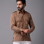 Men's Sanganeri Walnut Brown Hunting Styled Printed Shirt | Artistic Outdoor Wear